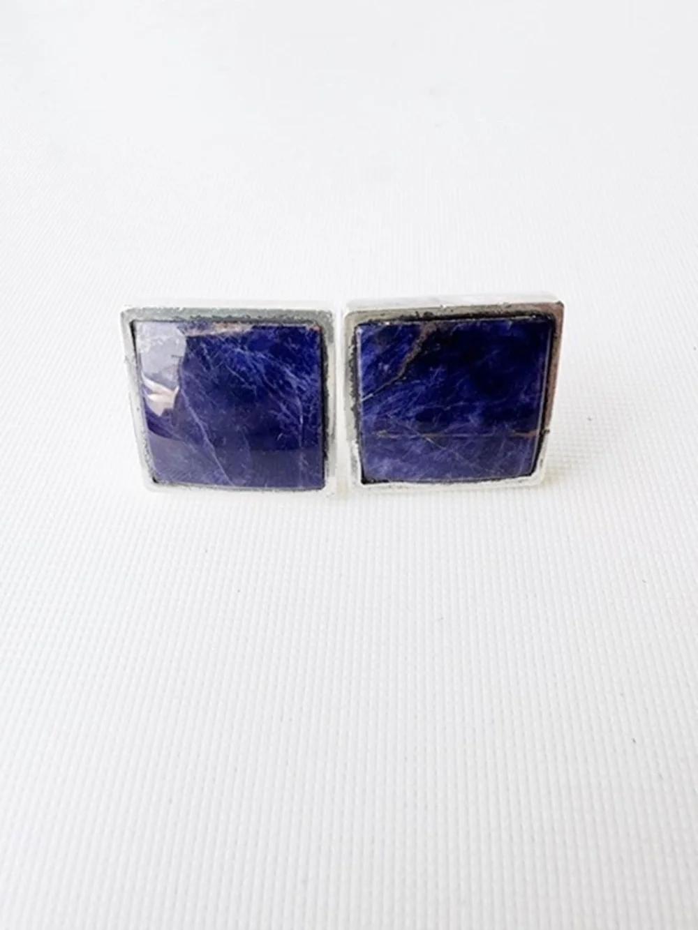 925 Sterling Silver Square Blue Sodalite Lapis Lazuli Stone Cufflinks Men 20.7g